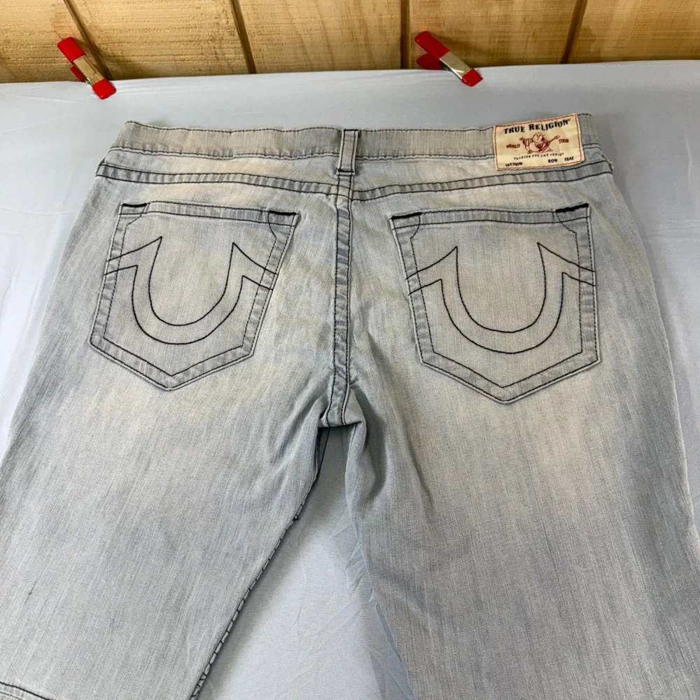 True Religion Rocco Relaxed Skinny Moto Jeans Mens 42 Light Wash Blue 102683